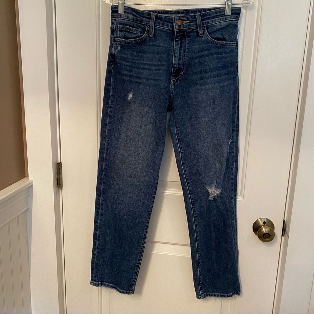 JOE’S JEANS BLUE DENIM DISTRESSED STRAIGHT ANKLE ZIP BUTTON FLY 5 POCKET SIZE 26